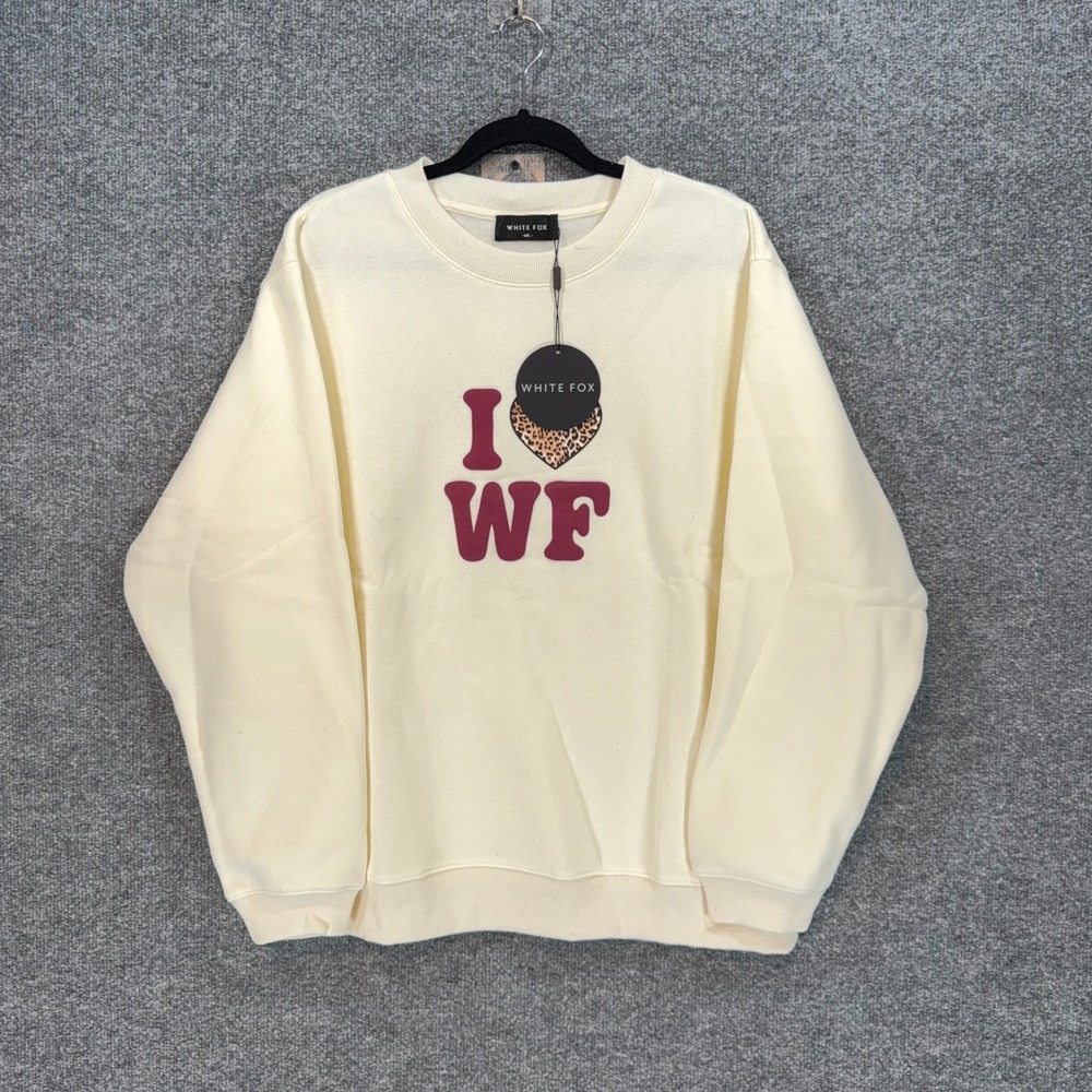 White Fox Sweatshirt Womens M/L Cake Batter I Heart WF Graphic Pullover NEW